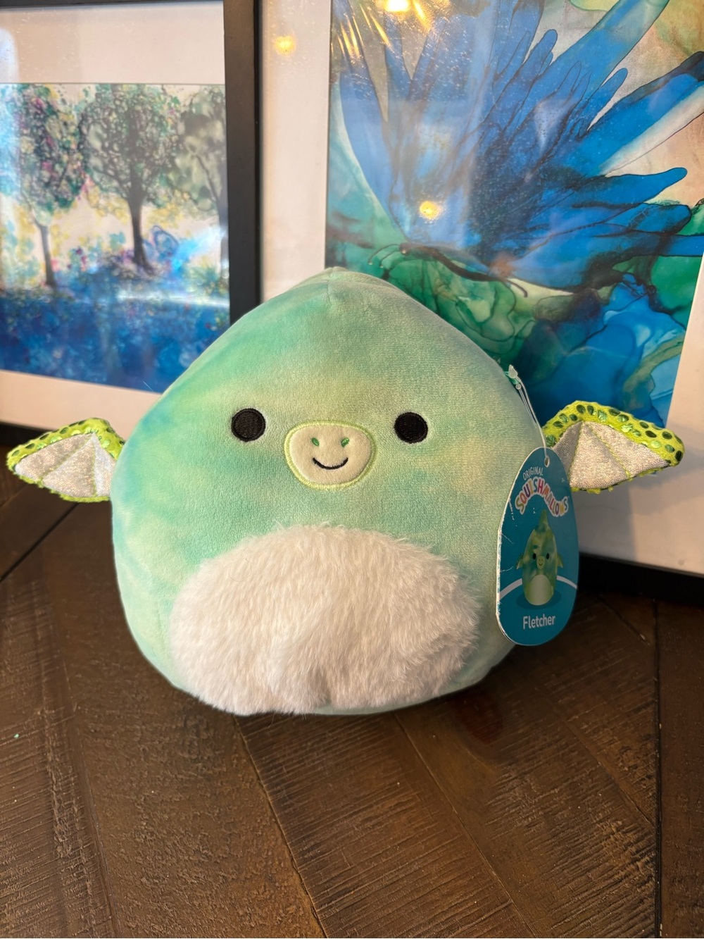 Squishmallows Fletcher Green and White Plush Pillow